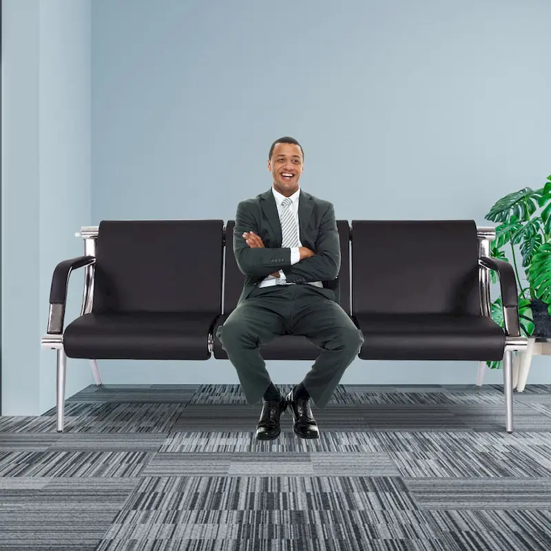 Kinbor 3-seat Waiting Room Chair, PU Leather Airport Reception Bench, Guest Chair for Bank Salon Office Hospital