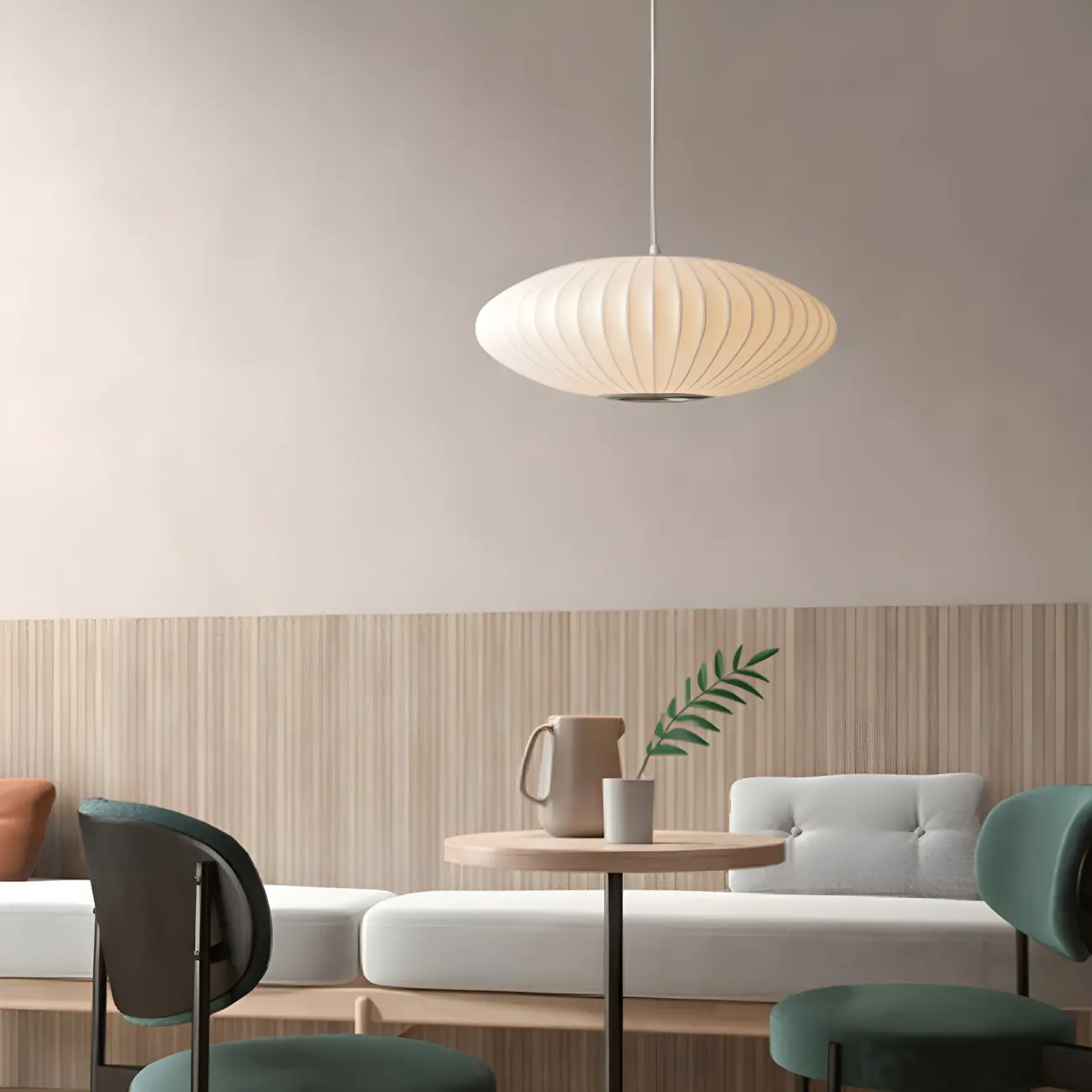 Contemporary White Disk Shaped Silk LED Pendant Light