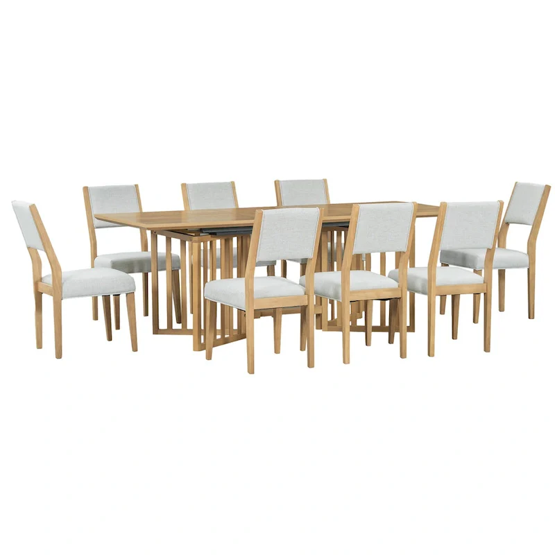 9-Piece Farmhouse Dining Set with Extendable Table & 8 Chairs