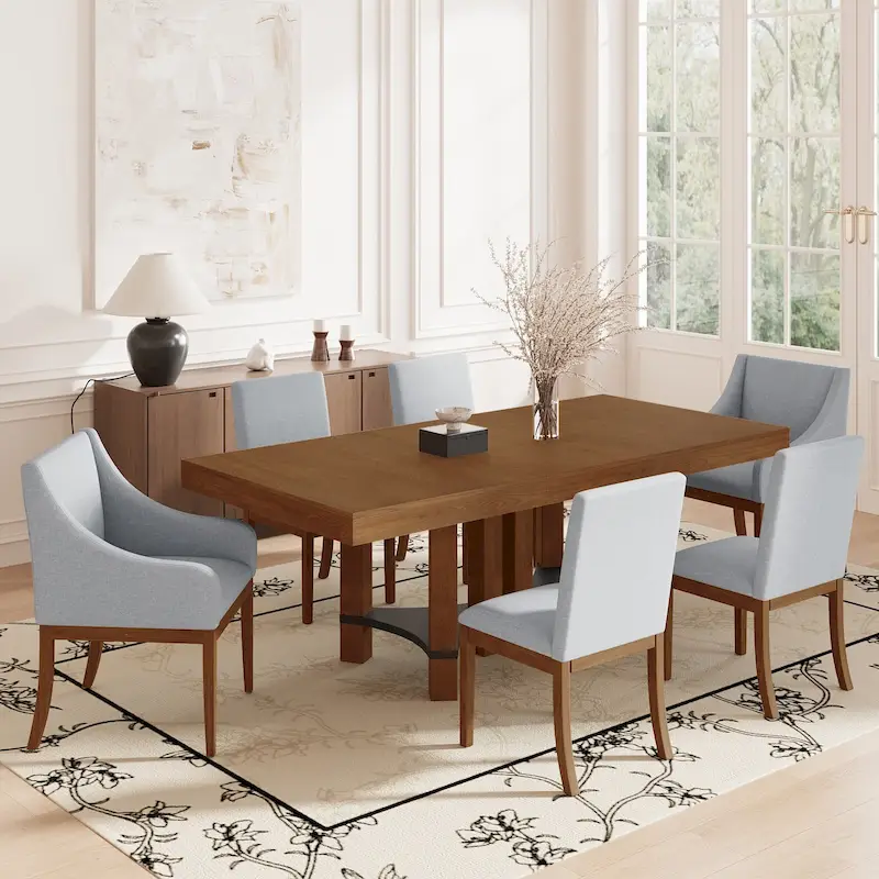 7-Piece Rustic Dining Set with Extendable Table & 6 Chairs