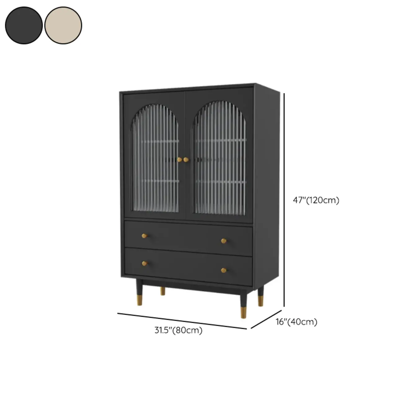 Modern Beige Solid Wood Accent Cabinet with 2 Drawers