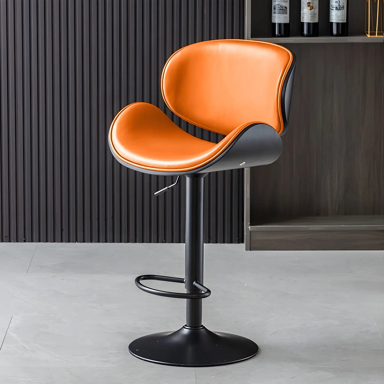 Arched Blackish Green Leather Swivel Adjustable Bar Stool