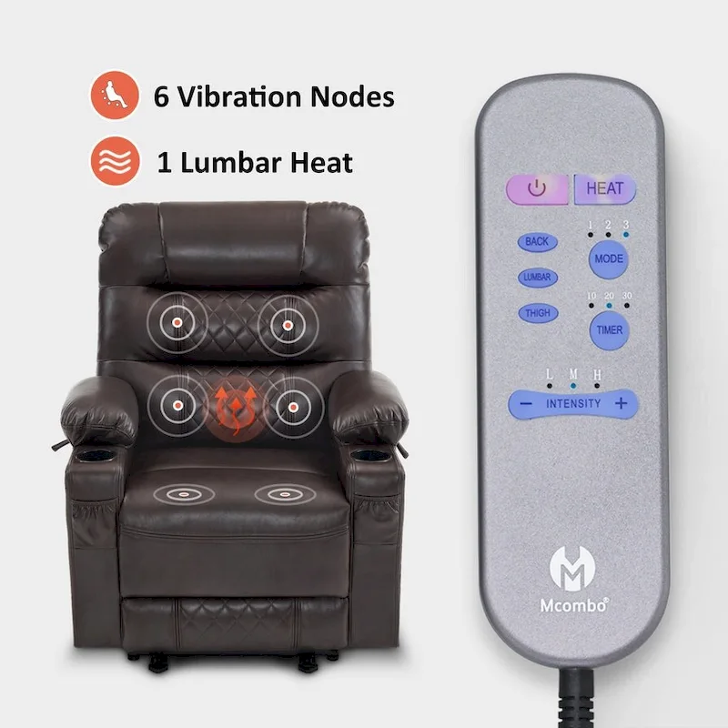 MCombo Electric Power Recliner Chair with Heat and Massage, Leather PR621