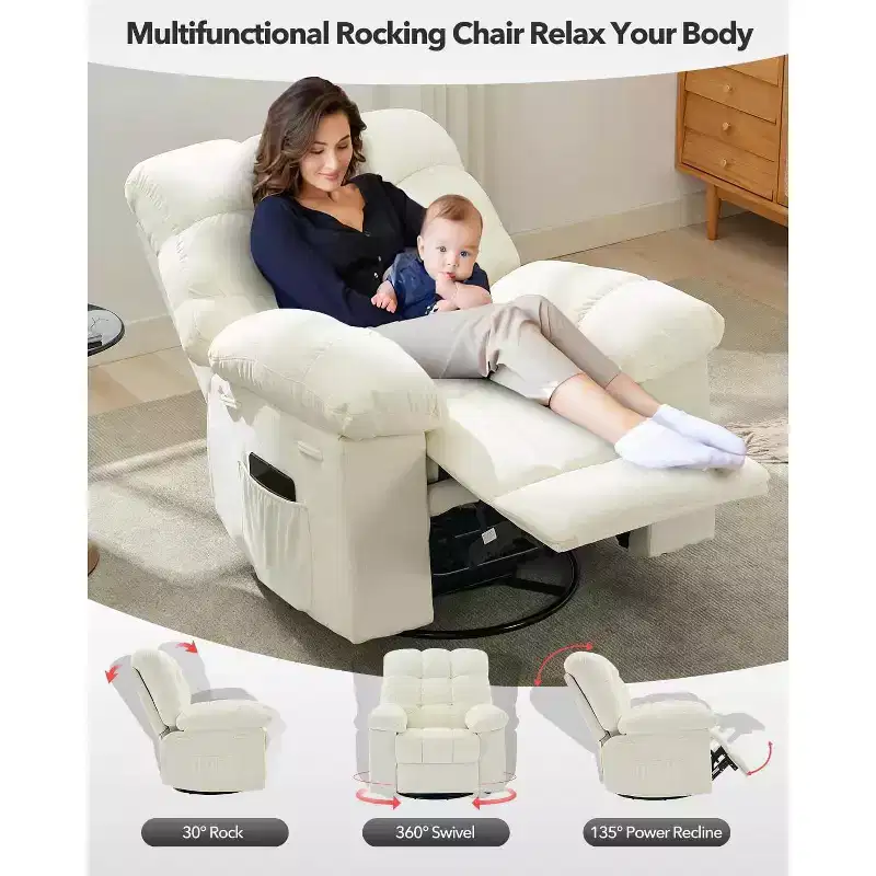 360 Swivel Rocker Recliner Chair, Single Seat, Beige/Brown/Green/Grey