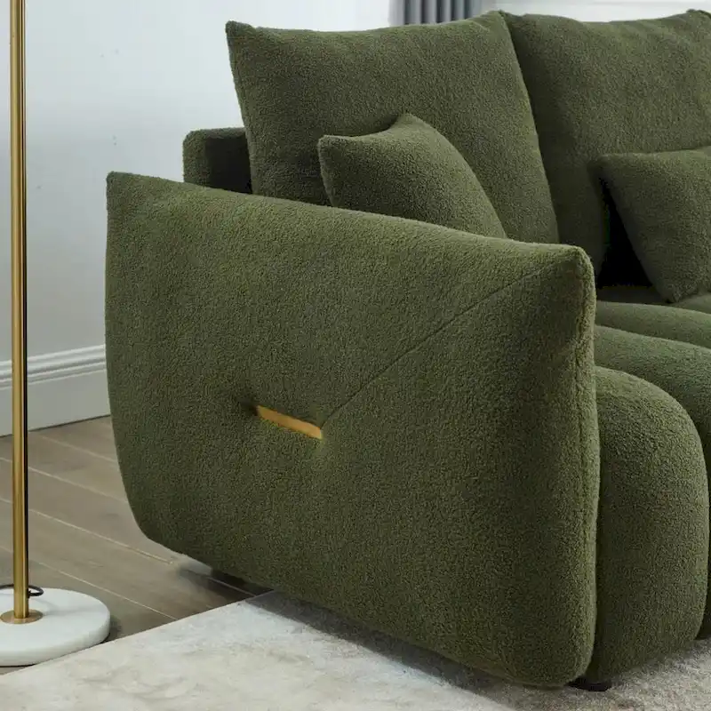 Green Teddy 3-seater Sofa with Back Pillows and Wood Frame