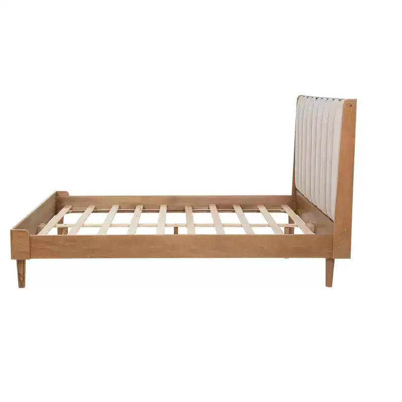 Whisen Wood Bed with Upholstered Headboard and Strengthened Frame