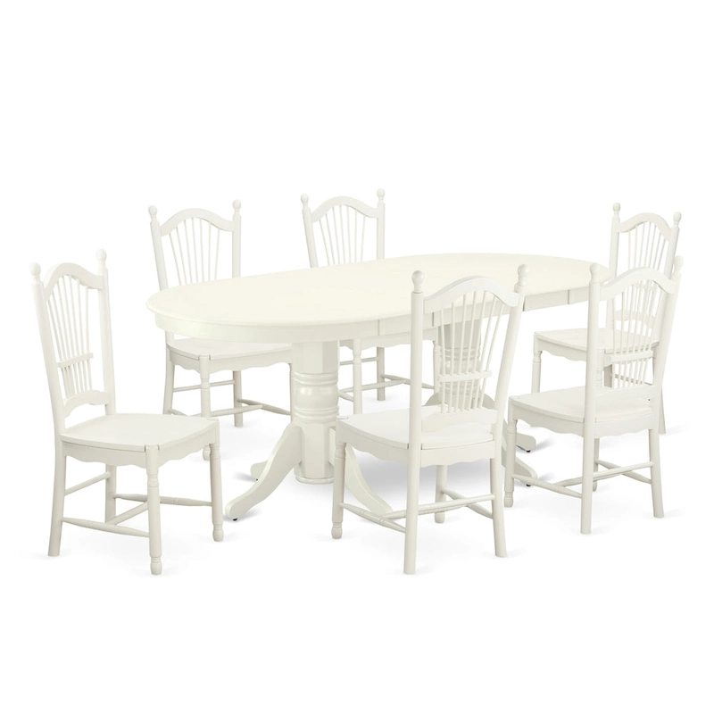 East West Furniture Dining Set- an Oval Dining Table and Wood Seat Chairs, Linen White(Pieces Options)