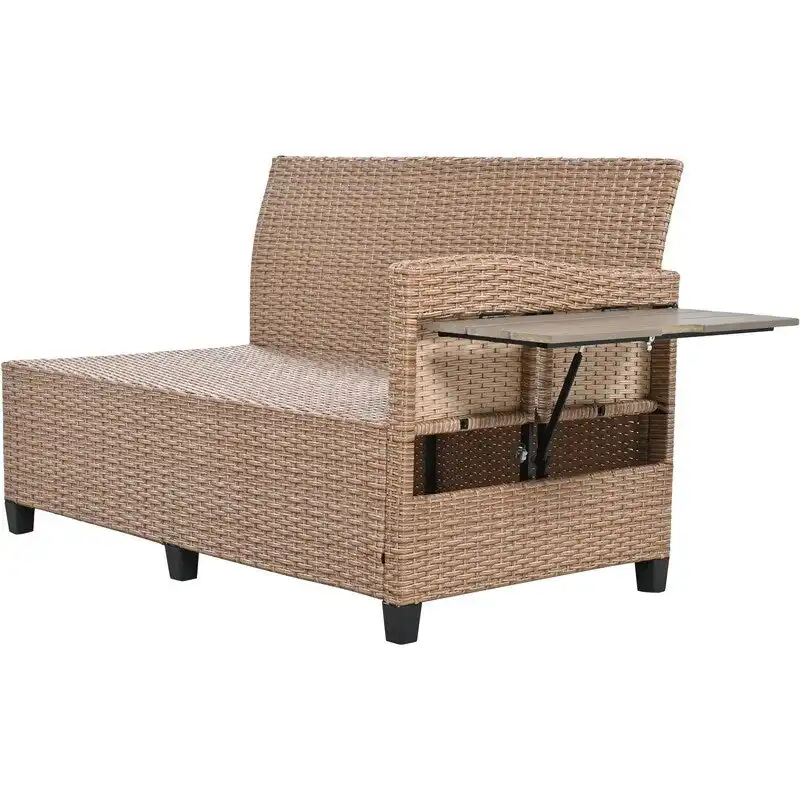 5-Piece L-Shaped Patio Rattan Sofa Set with 2 Extendable Side Tables