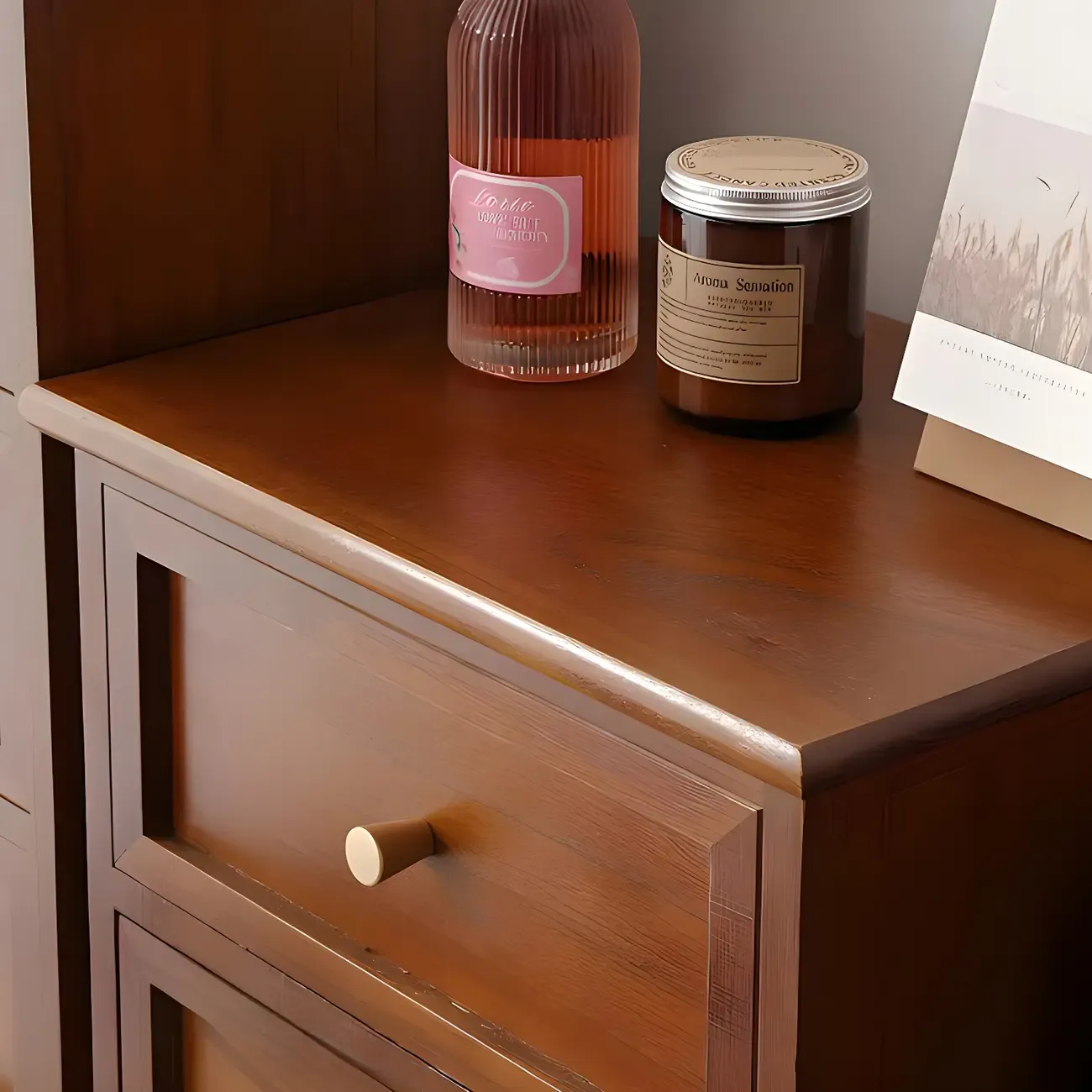 Industrial Rectangular Brown Wooden Drawer Cabinet