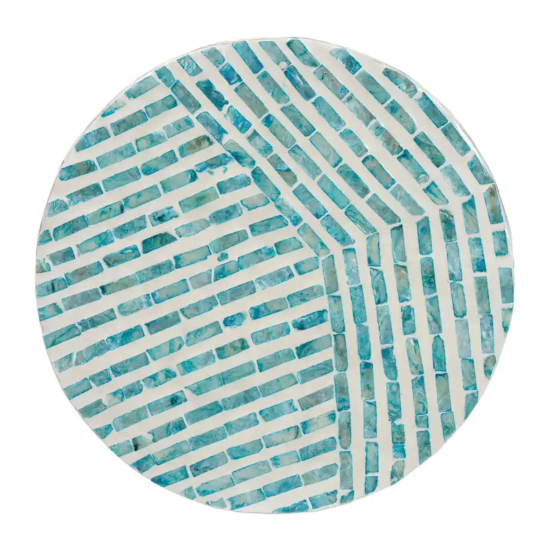 Draven Modern Bohemian White and Blue Mother of Pearl End Table