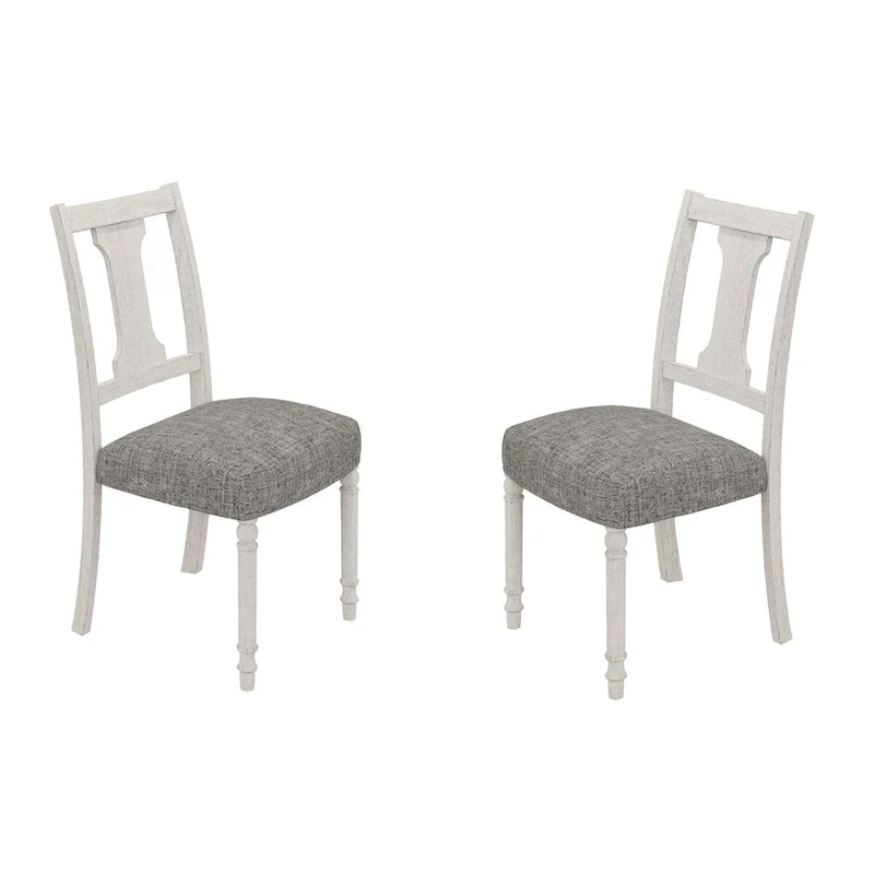Sane 5pc Dining Table and Chair Set, Fiddleback, Round Top, Gray, White