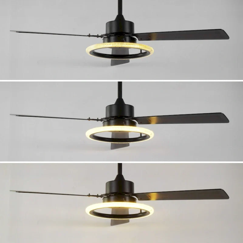 Bruno 52  1-Light Modern Industrial Iron/Acrylic/Wood Remote-Controlled 6-Speed Integrated LED Ceiling Fan, by JONATHAN Y