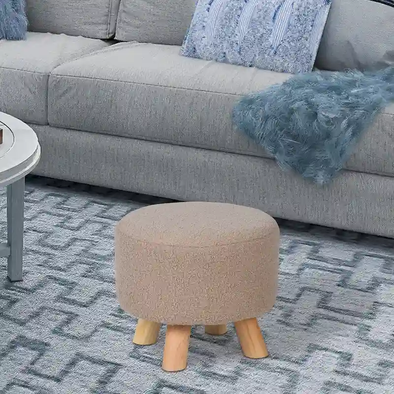 Adeco Round Ottoman Velvet Foot Rest Stool with Non-Skid Legs
