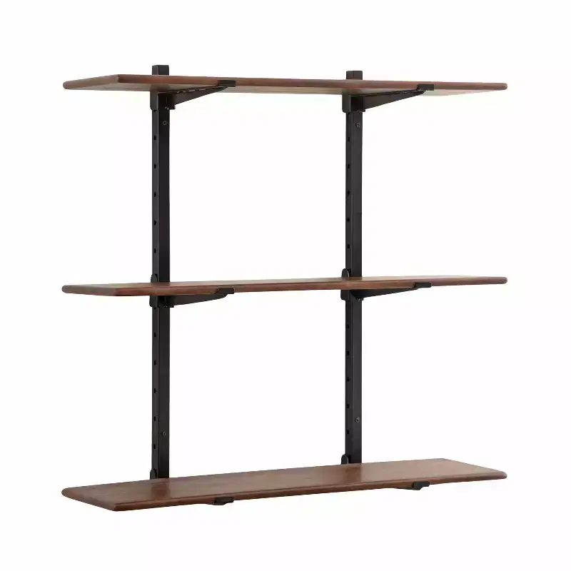 Kate and Laurel Atwood Wall Shelf, Black and Walnut Brown, 32x10x30