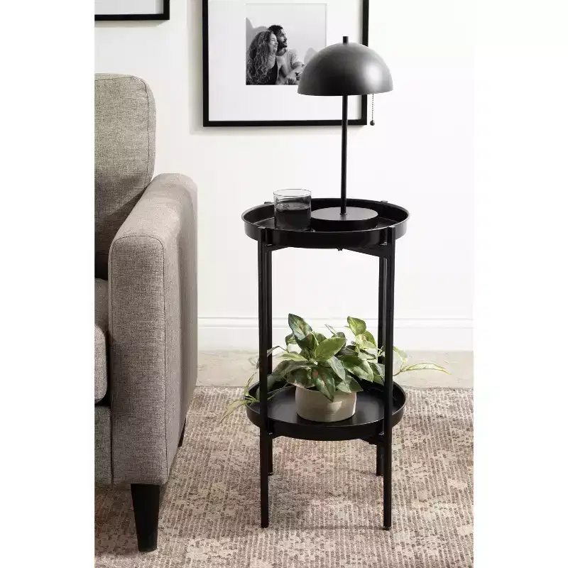 Round 2-Tier Metal Foldable Tray Table