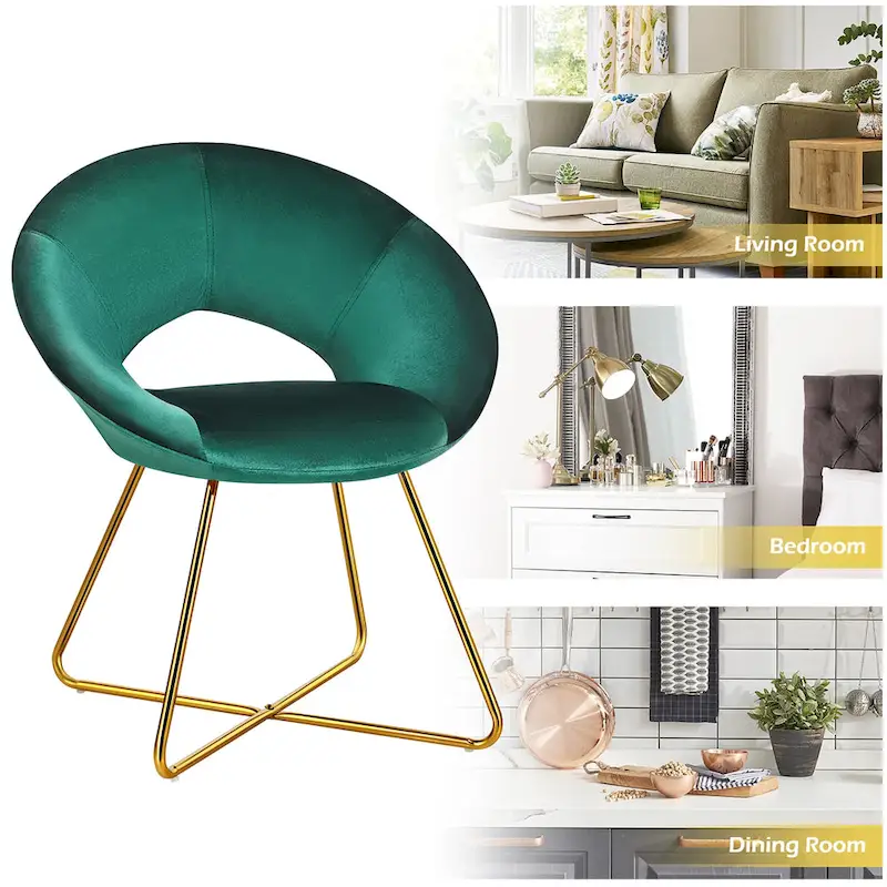 Modern Velvet Accent Chair Upholstered Vanity Chair w/Golden - See Details