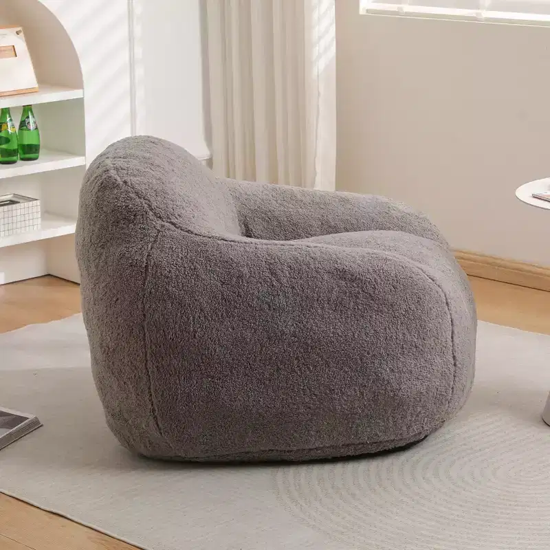 Light Gray / Off White / Rose Red Faux Fur Bean Bag Chair with Armrest — 1 Adult