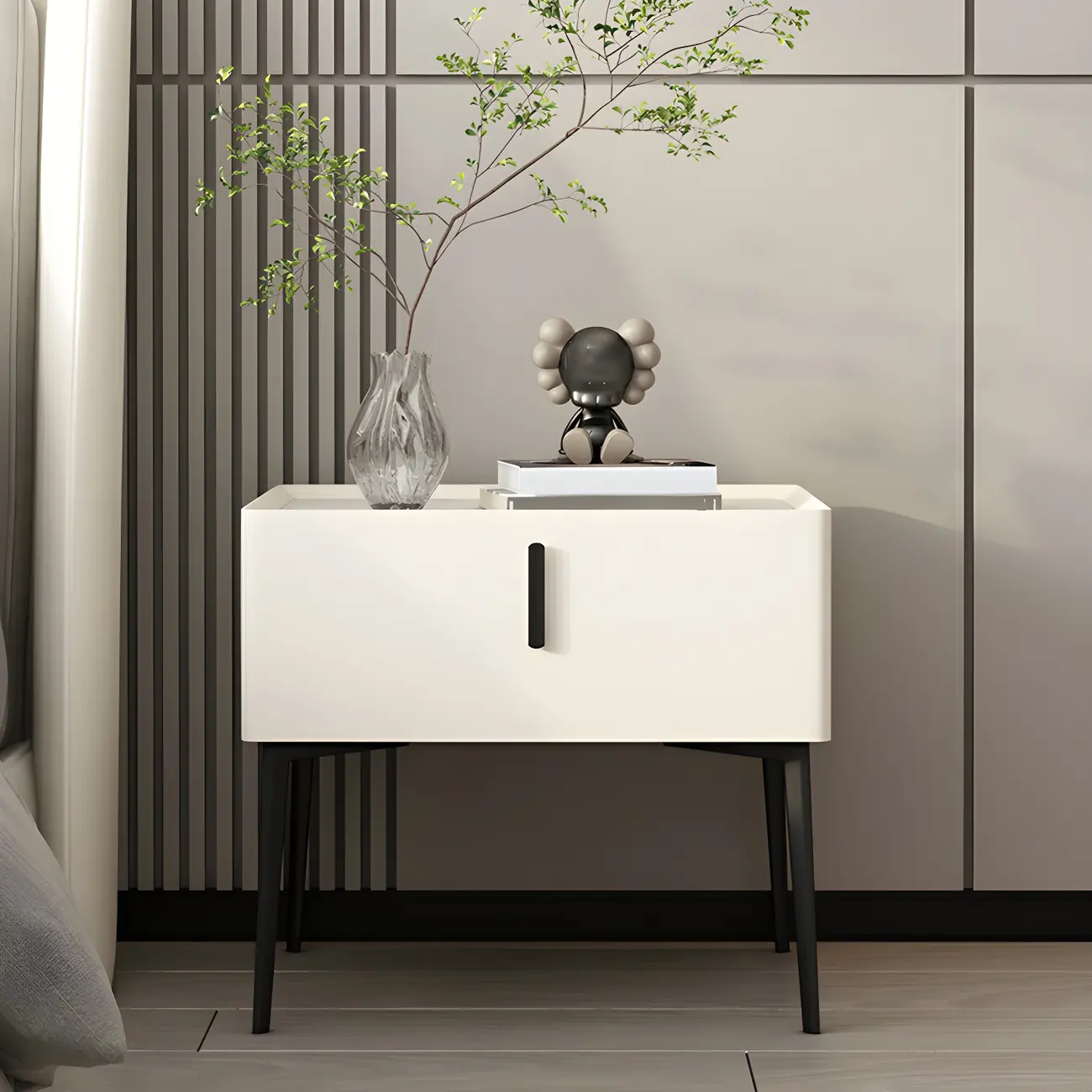 Trendy Narrow Cubic Wooden Nightstand with Legs