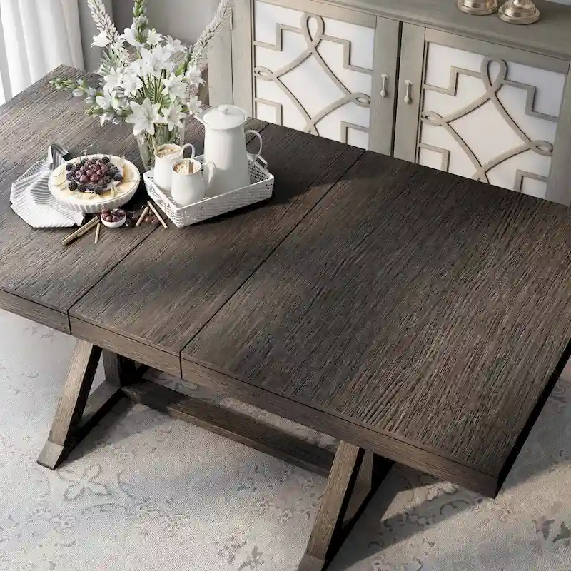 Expandable Dining Table, Rustic Farmhouse, Trestle Base, 18
