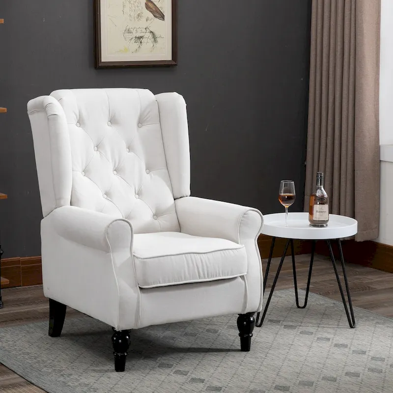 Cream White Modern 29.3  High Back Tufted Accent Chair with Wingback Design