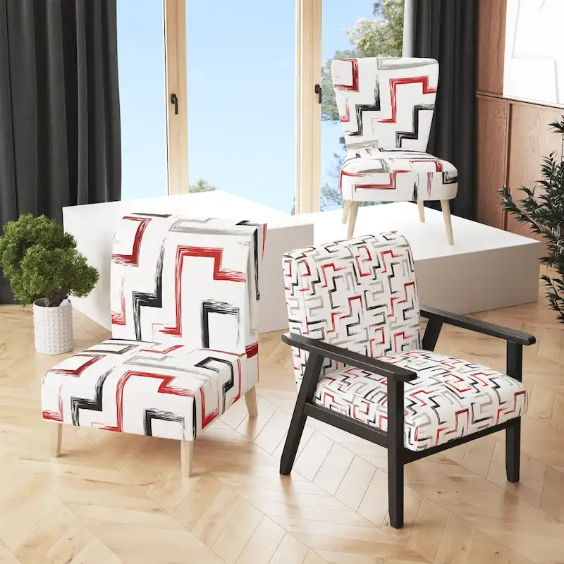 Designart Multicolor Trendy Geometric  Upholstered Patterned Accent Chair and Arm Chair
