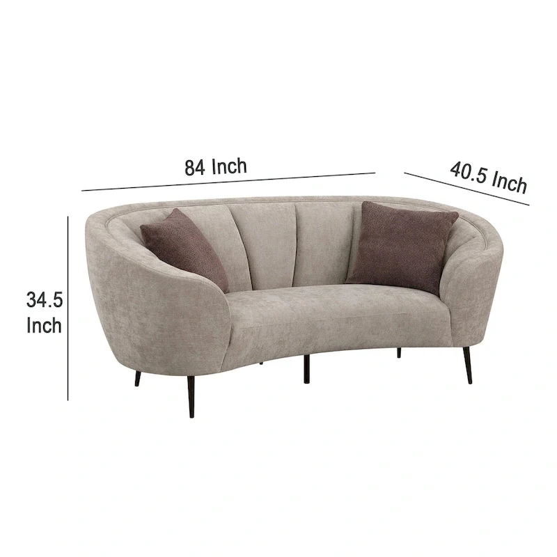 84-Inch Curved Loveseat in Beige with 2 Accent Pillows