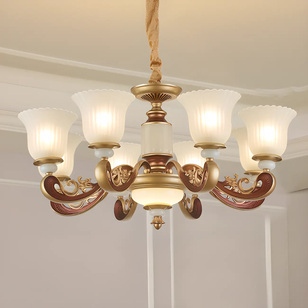 Adjustable Dining Room Gold Glass Bell Shape Up Light Chandelier