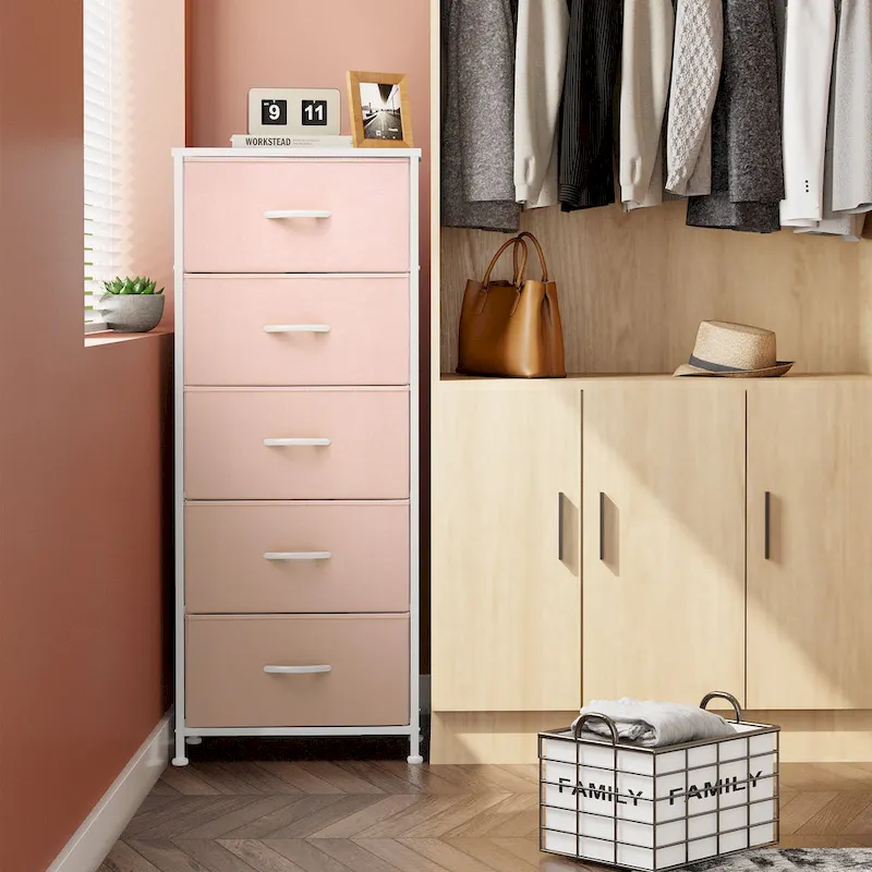 Home Bedroom Furniture 5-drawer Chest Vertical Storage Tower - Fabric Dresser