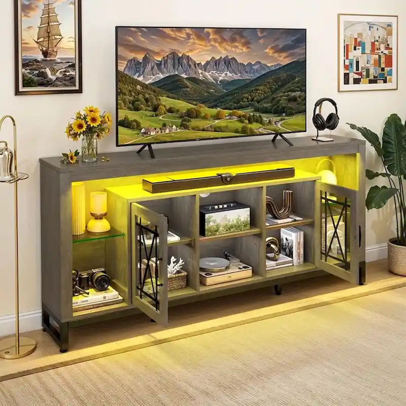 33.5 Tall TV Stand for 75 TV with LED Lights & Power Outlets - 73 inches