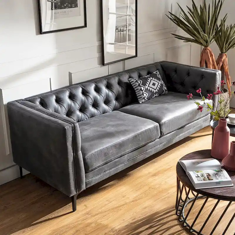 Calymne 84 Classic Square Arms Sofa with Button-Tufted Back by HULALA HOME