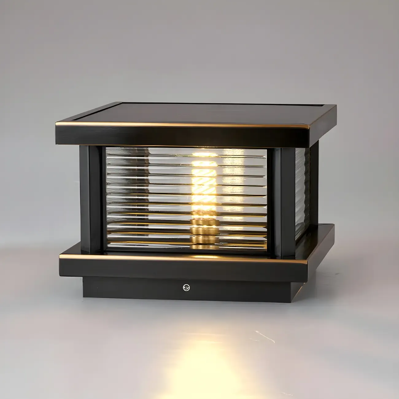 Modern Metal Glass Square Wired Post Cap Light