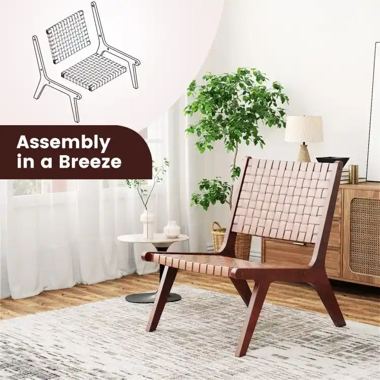 Woven Leather Accent Chairs with Wood Frame