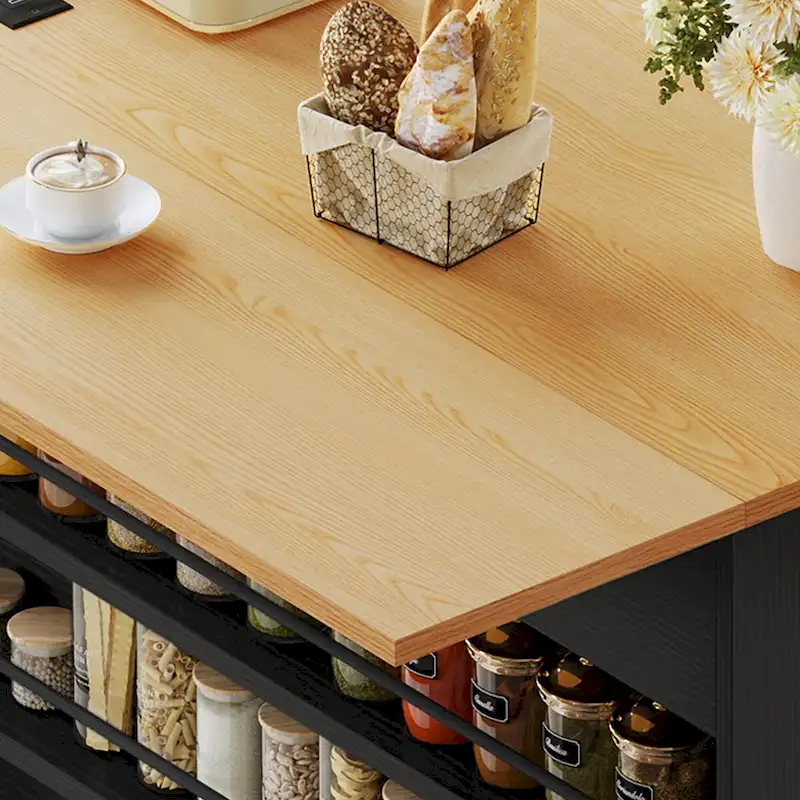 Kitchen Island Drop Leaf Double Tilt Out Trash Cabinet with Power Outlet & Wheels