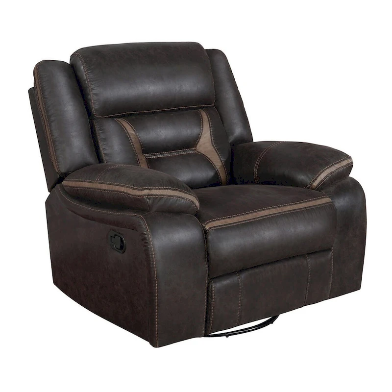 Jake 41 Inch Gliding Manual Recliner, Pillowtop, Dark Brown Faux Leather