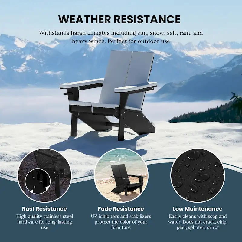 Polytrends Coastin Modern Poly Adirondack Chair (Set of 2), Black