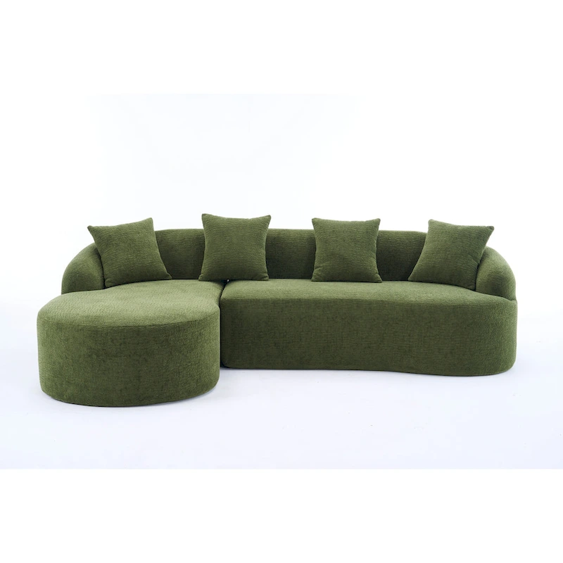 98.4 Chenille L-Shaped 3-Seater Sofa with Chaise Lounge and 4 Pillows