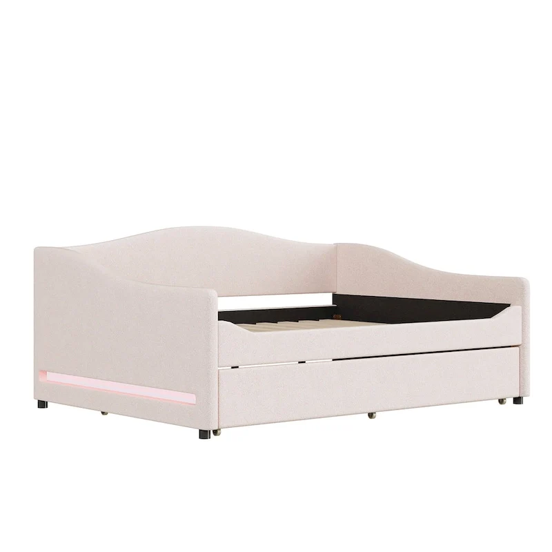Full Teddy Fleece Daybed with Trundle and LED Lights