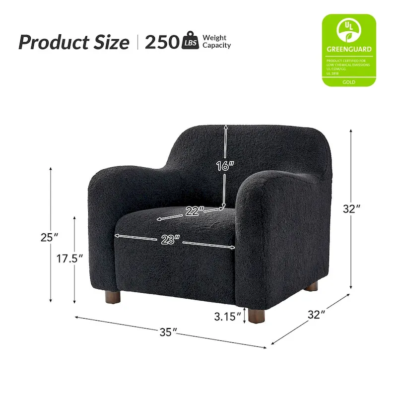 Wayne 35 Wide Boucle Upholstered Teddy Accent Chair with Solid Wood Legs by HULALA HOME