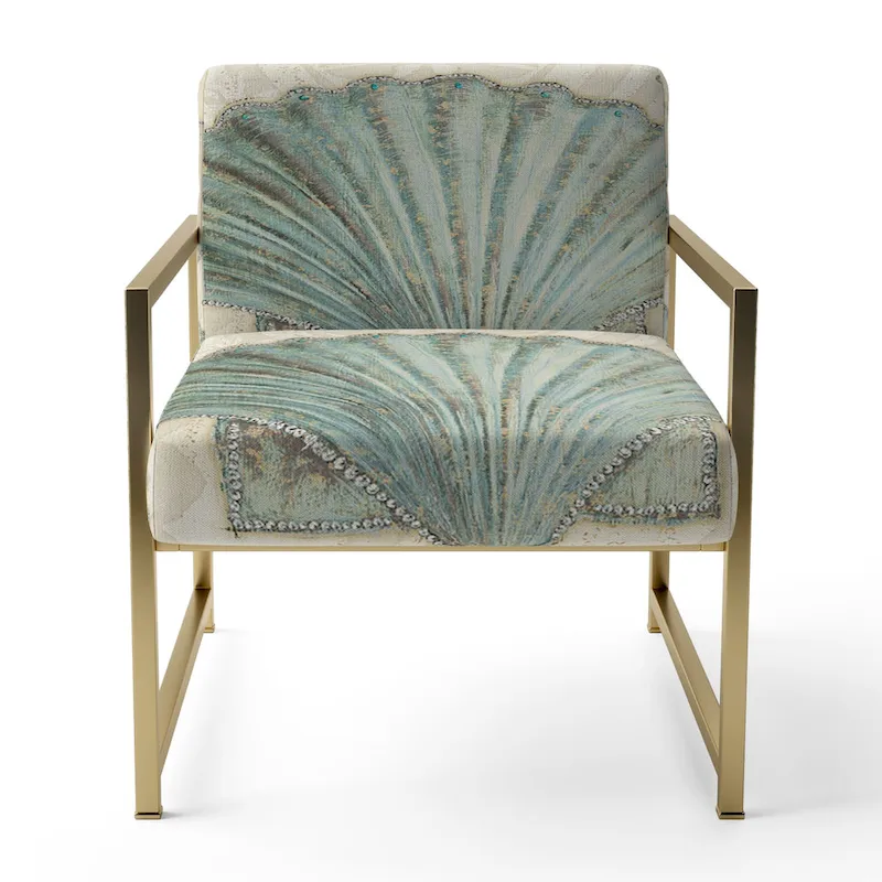 Designart  Seastar And Blue Sea Shell II  Upholstered Nautical & Coastal Accent Chair - Arm Chair