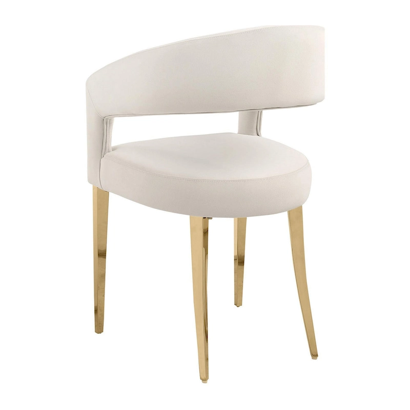 Liano Dining Chair Set of 2, Curved Open Back, Gold Legs, White Fabric