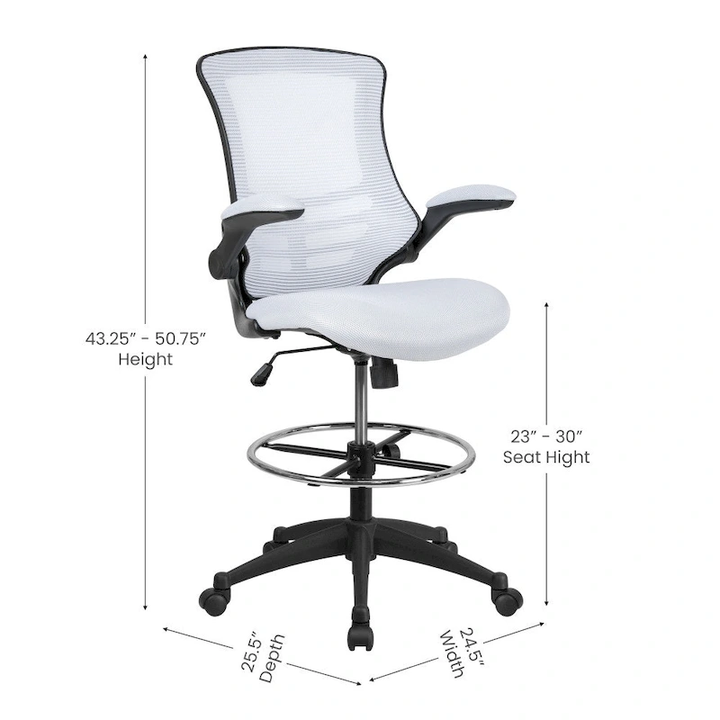 Mid-Back Ergonomic Drafting Chair with Adjustable Foot Ring and Flip-Up Arms