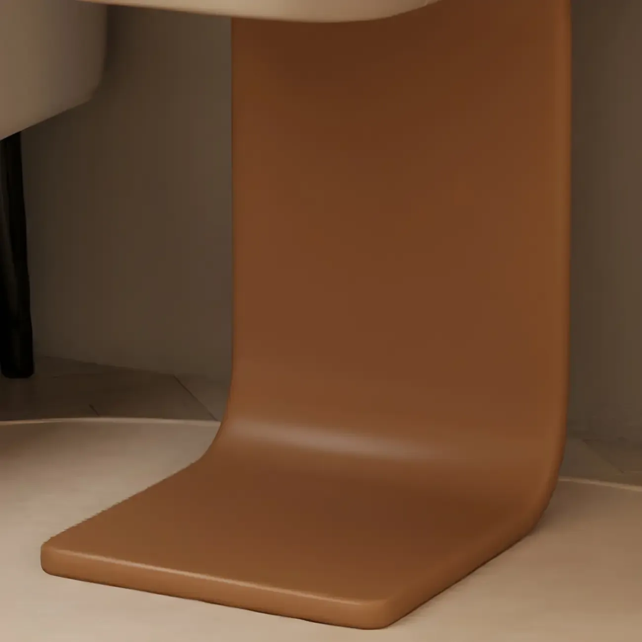 Khaki Stone Top Wood C-Shaped Nightstand with Drawer