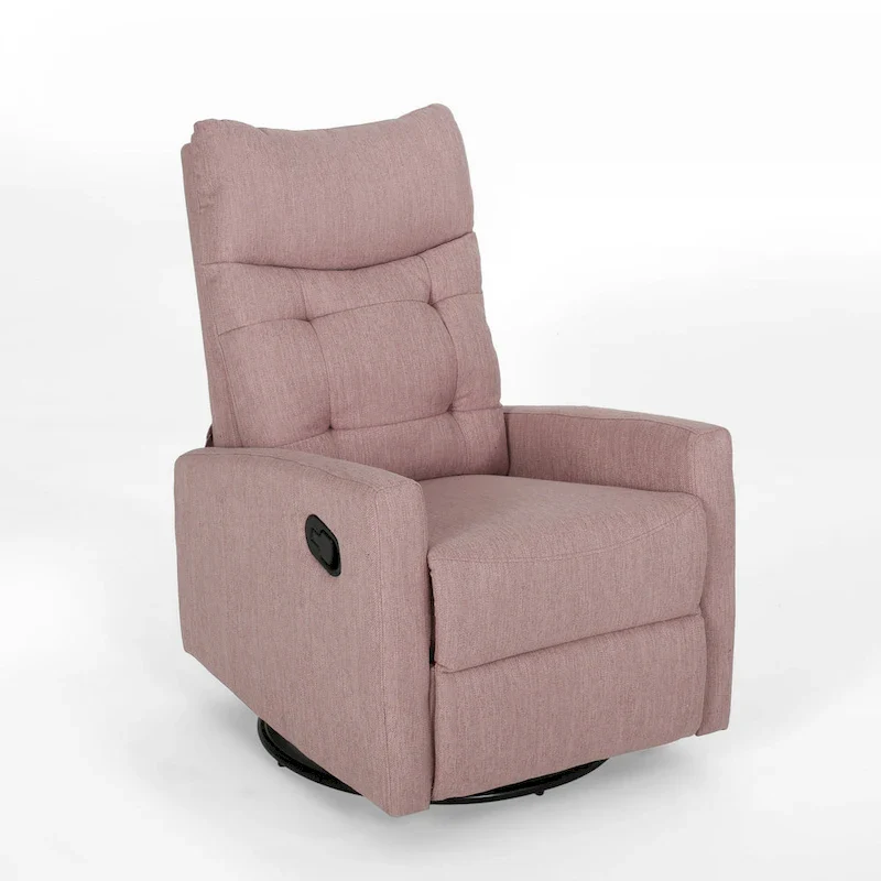 Push Back Glider Recliner Chair with Swivel, Blush Pink Tufted Fabric