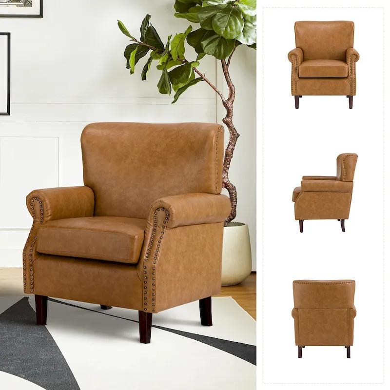 Vegan Transitional Armchair with Rolled Arms Set of 2