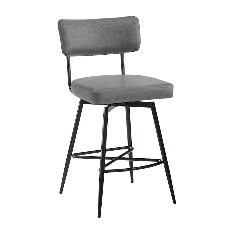 26 Retro Swivel Counter Stools, Set of 2 PU Leather Bar Chairs with Cushioned Seat and Iron Frame