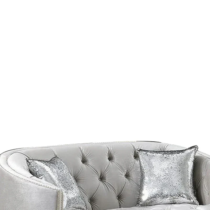 Wooden Loveseat with Deep Button Tufted Details and Nailhead Trims, Gray