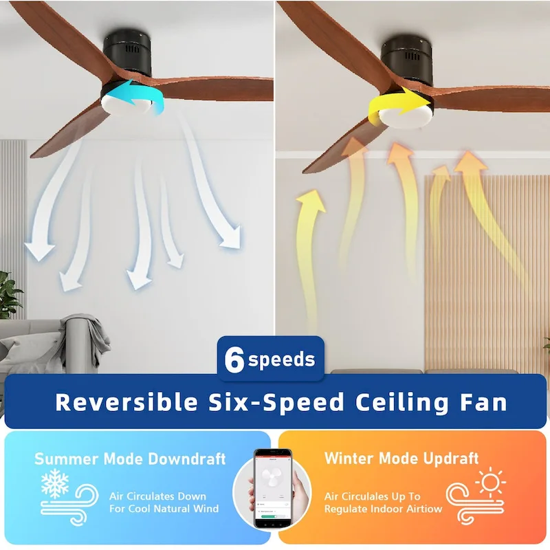 Moasis 52 Inch Flush Mount Ceiling Fan with Light and Remote Control,Low Profile Smart Ceiling Fan