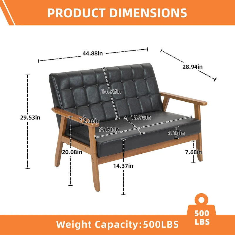 Mid-Century Linen/PU Upholstered Wood Frame Tufted Loveseat Sofa