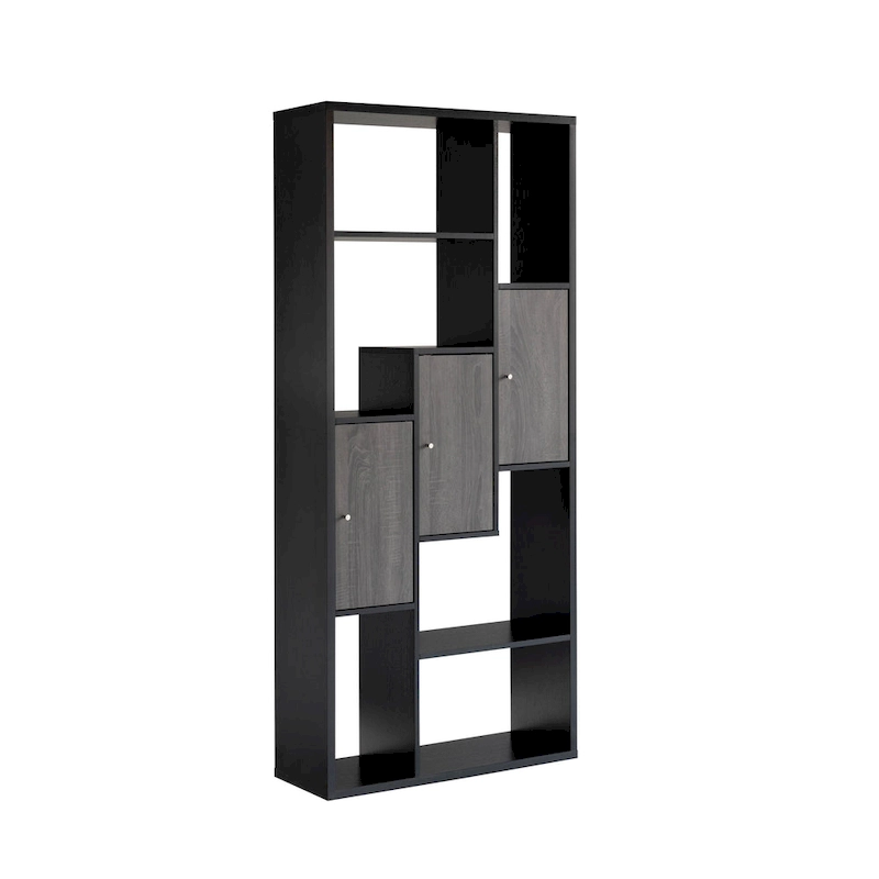 69 Inch Modern Display Cabinet with 7 Multilevel Shelves, 3 Doors, Black