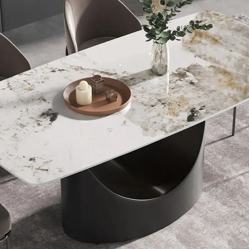 71  Modern Artificial Marble Dining Table with Carbon Steel Base
